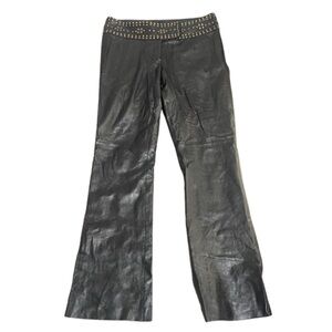 Cache Black Lamb Leather Flare Pants with Studded Waist